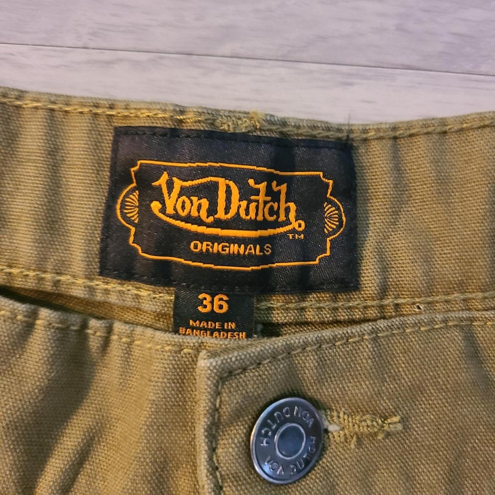 Von Dutch Men's 36x32 Double Knee Carpenter Jeans Spellout Logo Olive Green NWT - Picture 4 of 7